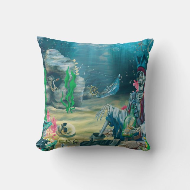 Pirate Skeleton Treasure Under the Sea Cushion (Front)