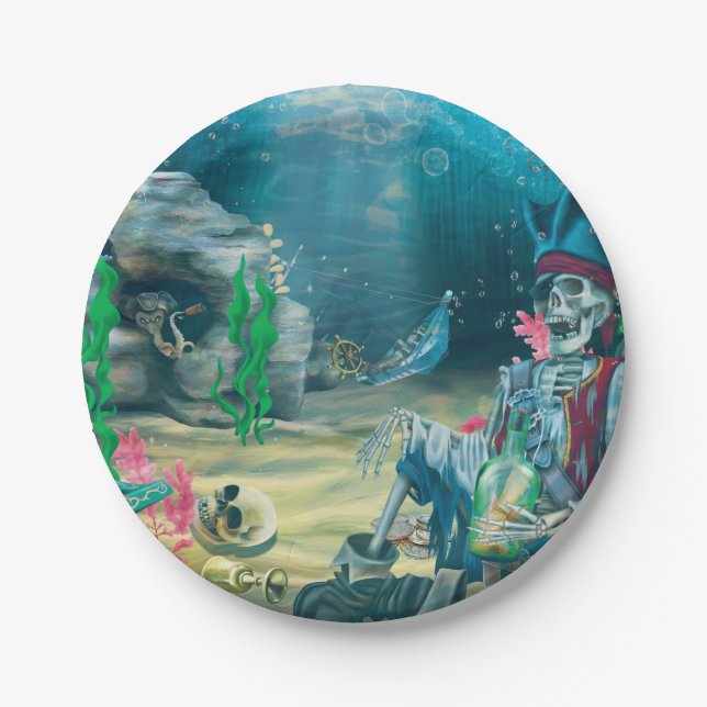 Pirate Skeleton Treasure Under the Sea Party Paper Plate (Front)