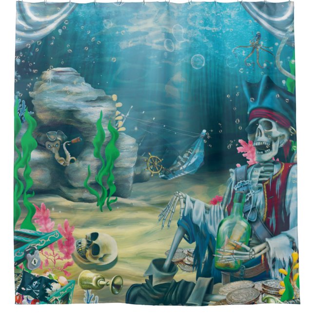 Pirate Skeleton Treasure Under the Sea Shower Curtain (Front)