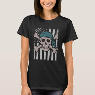 Pirate Skull American Flag Halloween Party Costume T-Shirt