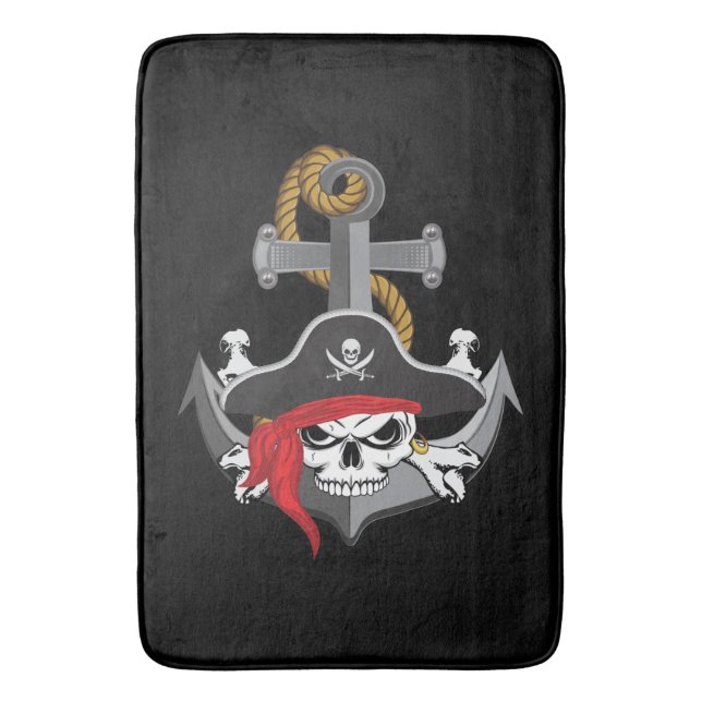 Pirate Skull Anchor Bath Mat (Front Vertical)