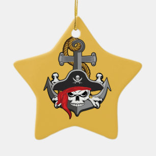 Pirate Skull Anchor Ceramic Tree Decoration