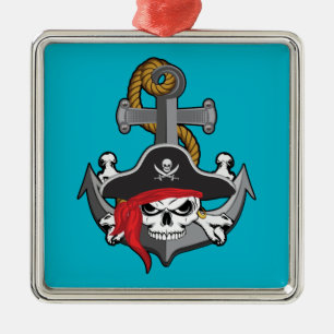 Pirate Skull Anchor Metal Tree Decoration
