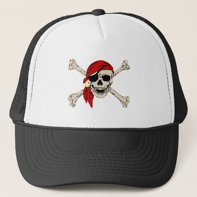 Pirate Skull and Bones Trucker Hat (Front)