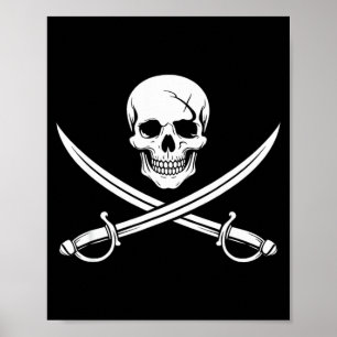 Pirate skull and crossbone cross sword jolly roger poster