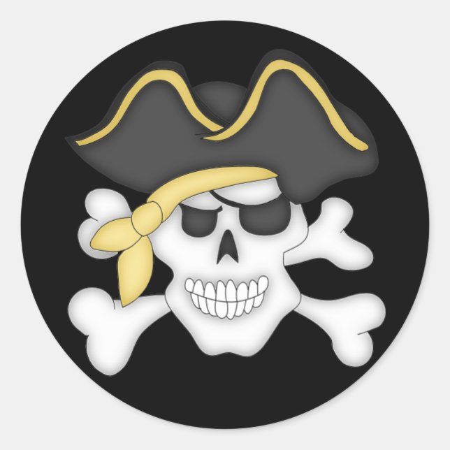 Pirate Skull and Crossbones Classic Round Sticker (Front)