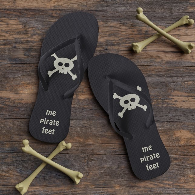 Pirate Skull and Crossbones Funny Jolly Roger Jandals (☠️ Set sail for adventure on a pair of these skull and crossbones flip flops ☠️)