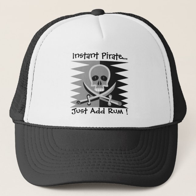 Pirate Skull and Crossbones - Just Add Rum! Trucker Hat (Front)