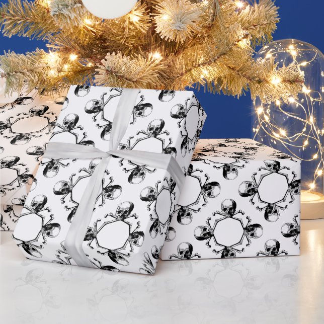 Pirate Skull and Crossbones Kaleidoscope Design Wrapping Paper (Holidays)
