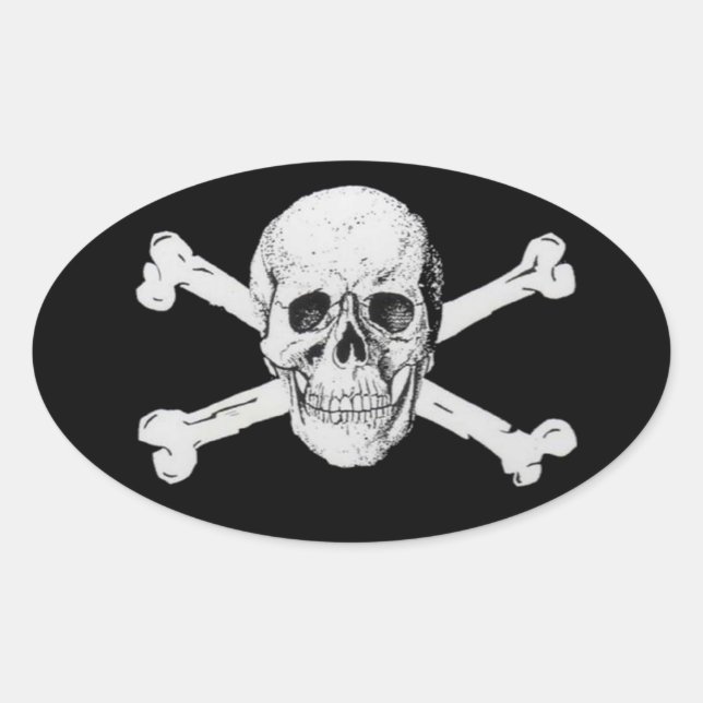 Pirate Skull and Crossbones Oval Sticker (Front)