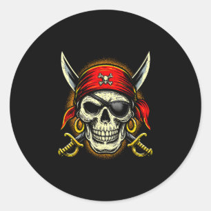 Pirate skull and crossbones skeleton halloween classic round sticker