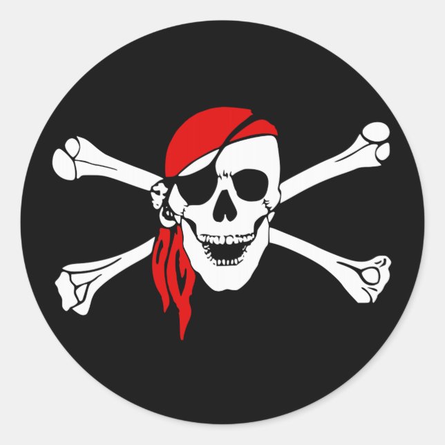 Pirate Skull and Crossbones with Red Bandanna Classic Round Sticker (Front)