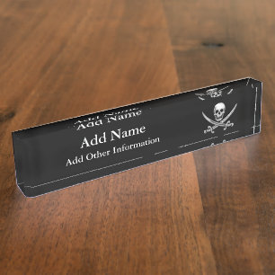 Pirate Skull and Sword Crossbones Nameplate