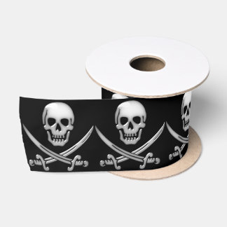 Pirate Skull and Sword Crossbones Satin Ribbon