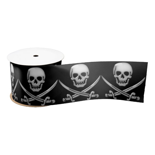 Pirate Skull and Sword Crossbones  Satin Ribbon (Spool)