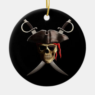 Pirate Skull And Swords Ceramic Tree Decoration