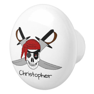 Pirate Skull And Swords Design Personalised Ceramic Knob