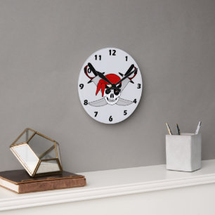 Pirate Skull And Swords Design Round Clock