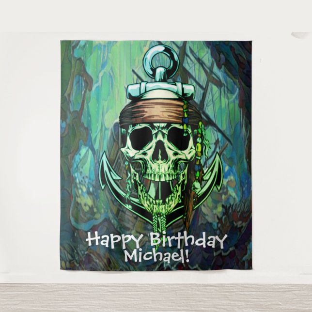 Pirate Skull Birthday Back drop Tapestry (Front)