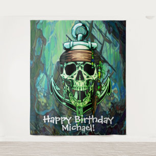 Pirate Skull Birthday Ghost ship Backdrop Tapestry