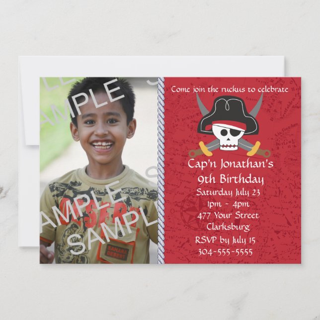 Pirate Skull Birthday Photo Template (Front)