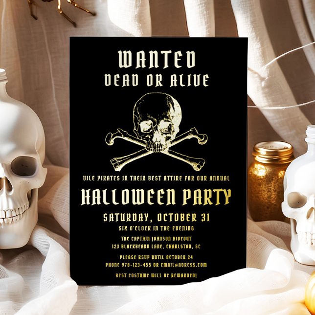 Pirate Skull & Bones Black Halloween Party Gold (Pirate Skull & Bones Black Halloween Party Gold Foil)