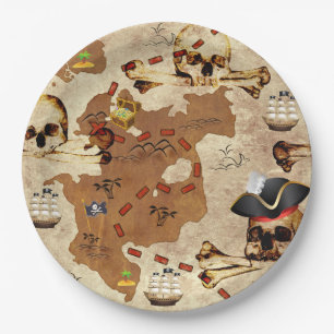 Pirate Skull & Bones Treasure Map Paper Plate