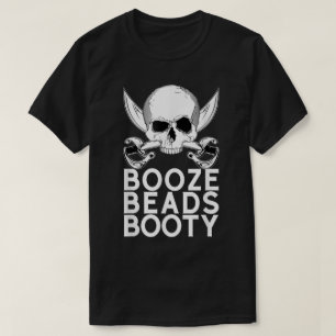 Pirate Skull Booze Beads Booty Party Tee