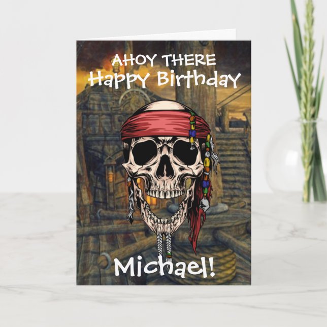 Pirate Skull Captain Cross Bones Ship Card (Front)