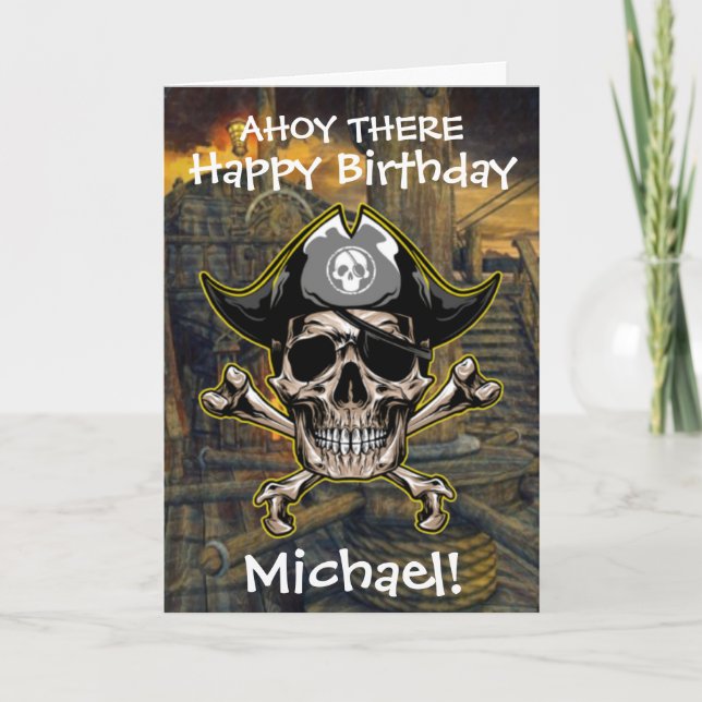Pirate Skull Captain Cross Bones Ship Card (Front)