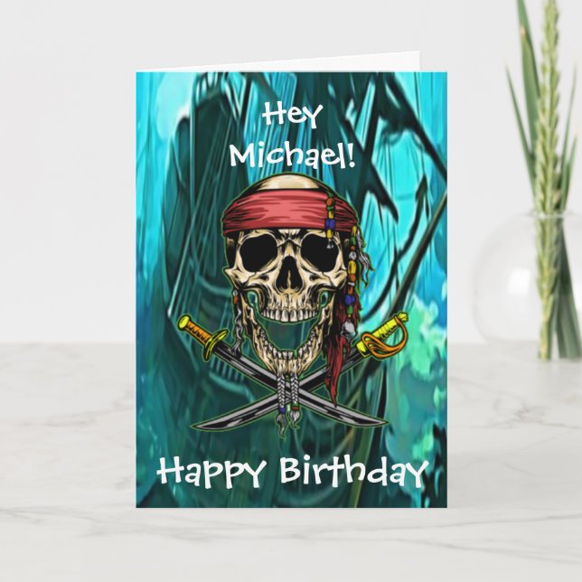 Pirate Skull Captain Cross Swords Card (Front)