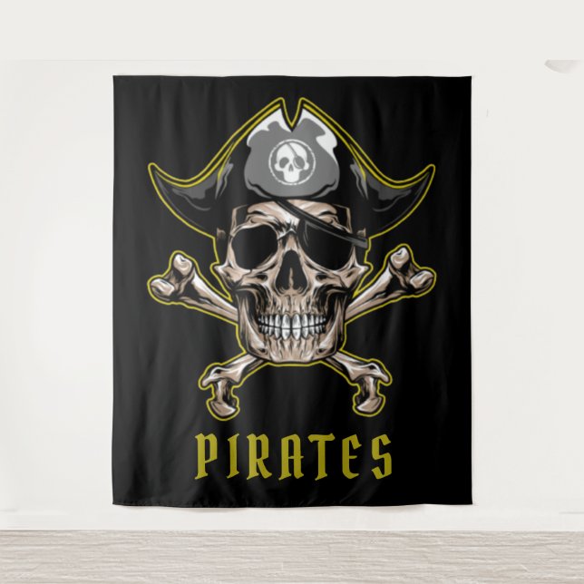 Pirate Skull Captain Royal Treasure backdrop Tapestry (Front)