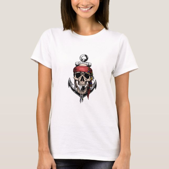 Pirate Skull Cross Bones Anchor T-Shirt (Front)