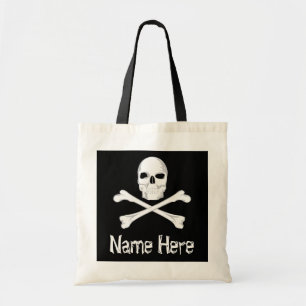 Pirate Skull Crossbone Custom Name Halloween Treat Tote Bag