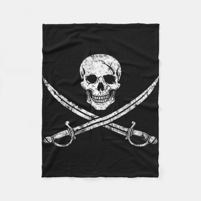 Pirate skull crossbones cross sword jolly roger fleece blanket (Front)