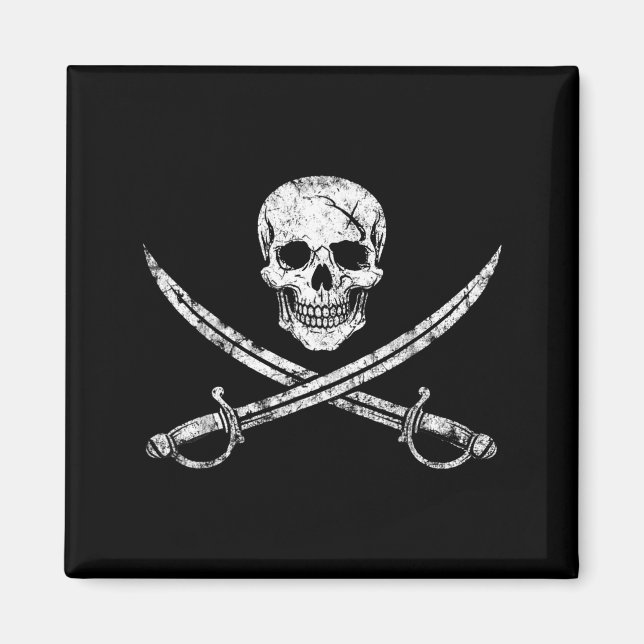 Pirate skull crossbones cross sword jolly roger magnet (Front)