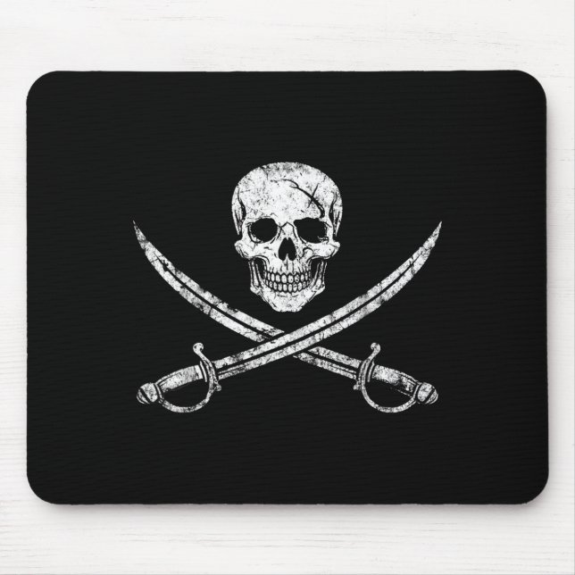 Pirate skull crossbones cross sword jolly roger mouse pad (Front)