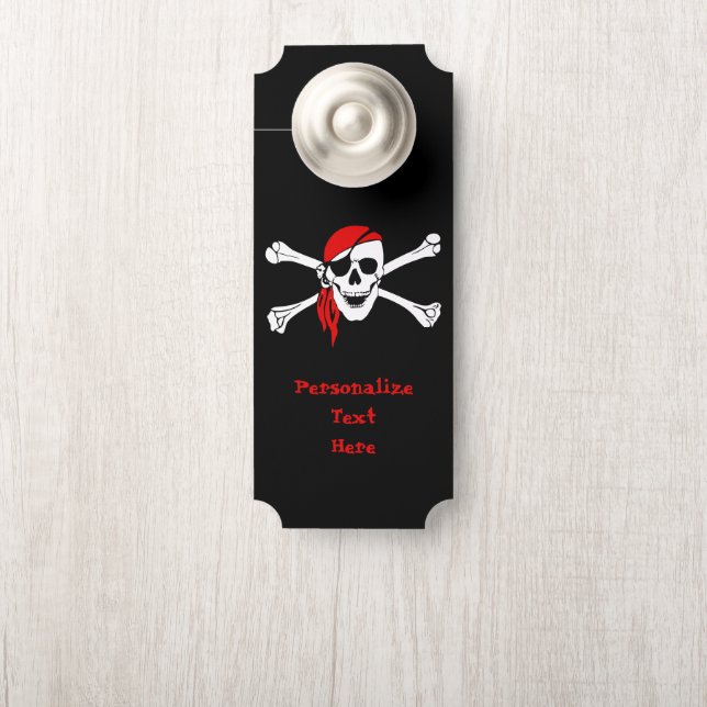 Pirate Skull & Crossbones Personalised Room Door Hanger (On Knob)