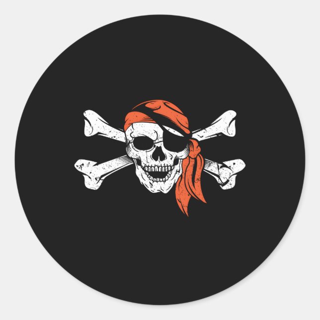 Pirate Skull Crossbones Pirate Flag Classic Round Sticker (Front)
