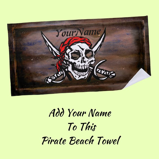 Pirate Skull Crossed Swords - Add Your Name - Beach Towel (Creator Uploaded)