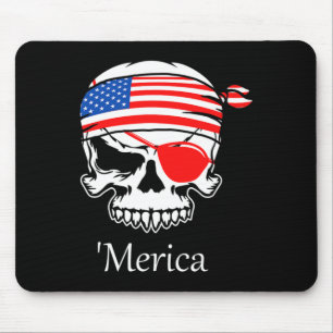 Pirate Skull Flag July 4th Independence Day Merica Mouse Pad