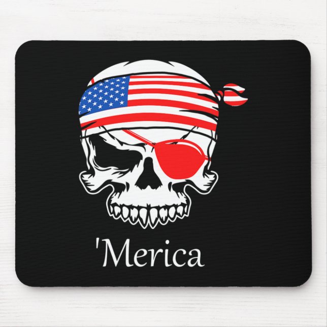Pirate Skull Flag July 4th Independence Day Merica Mouse Pad (Front)