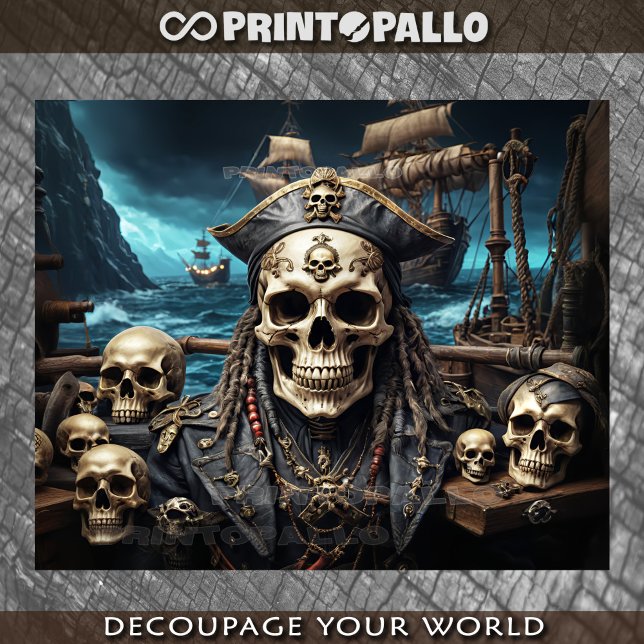 Pirate skull ghost captain on a galleon on the sea tissue paper (Creator Uploaded)