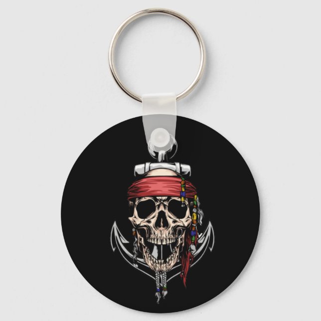 Pirate Skull Ghost Raider Ship Keychain (Front)