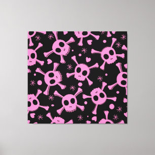 Pirate Skull: Girlish Hearts Pattern Canvas Print