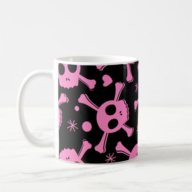 Pirate Skull: Girlish Hearts Pattern Coffee Mug (Left)
