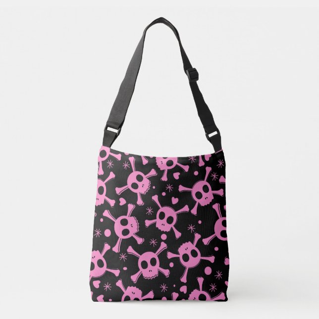 Pirate Skull: Girlish Hearts Pattern Crossbody Bag (Front)