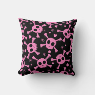 Pirate Skull: Girlish Hearts Pattern Cushion