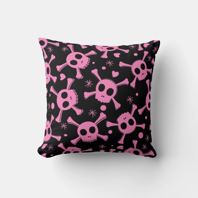 Pirate Skull: Girlish Hearts Pattern Cushion (Front)