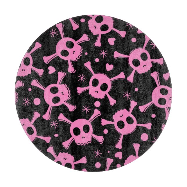 Pirate Skull: Girlish Hearts Pattern Cutting Board (Front)